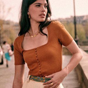 Sezane / Grant T-Shirt / X-SMALL/ COFFEE-CARAMEL